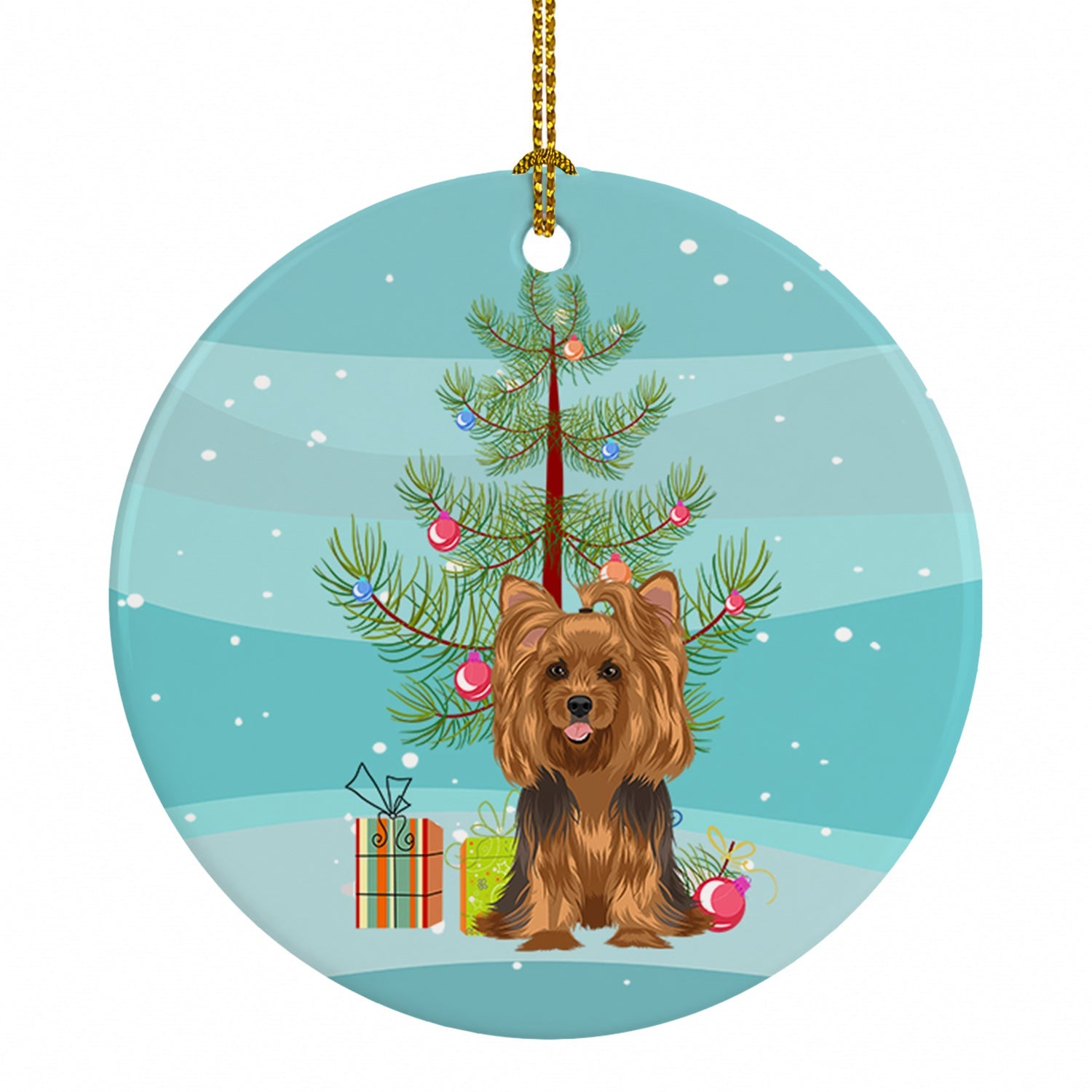 Yorkie Black and Gold #1 Christmas Ceramic Ornament Christmas Tree Hanging Decorations for Home Christmas Holiday, Party, Gift, 3 in, Multicolor
