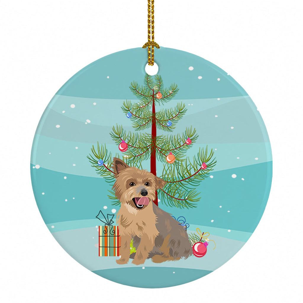 Yorkie Blue and Gold Christmas Ceramic Ornament Christmas Tree Hanging Decorations for Home Christmas Holiday, Party, Gift, 3 in, Multicolor