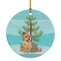 Yorkie Blue and Gold Christmas Ceramic Ornament Christmas Tree Hanging Decorations for Home Christmas Holiday, Party, Gift, 3 in, Multicolor