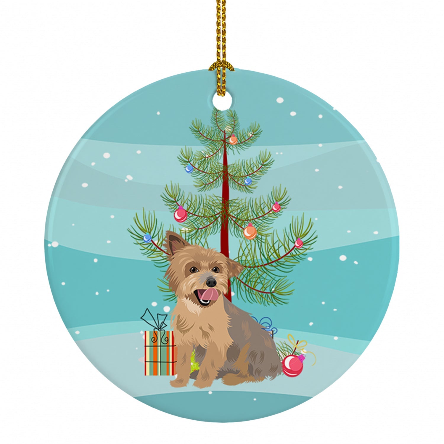 Yorkie Blue and Gold Christmas Ceramic Ornament Christmas Tree Hanging Decorations for Home Christmas Holiday, Party, Gift, 3 in, Multicolor