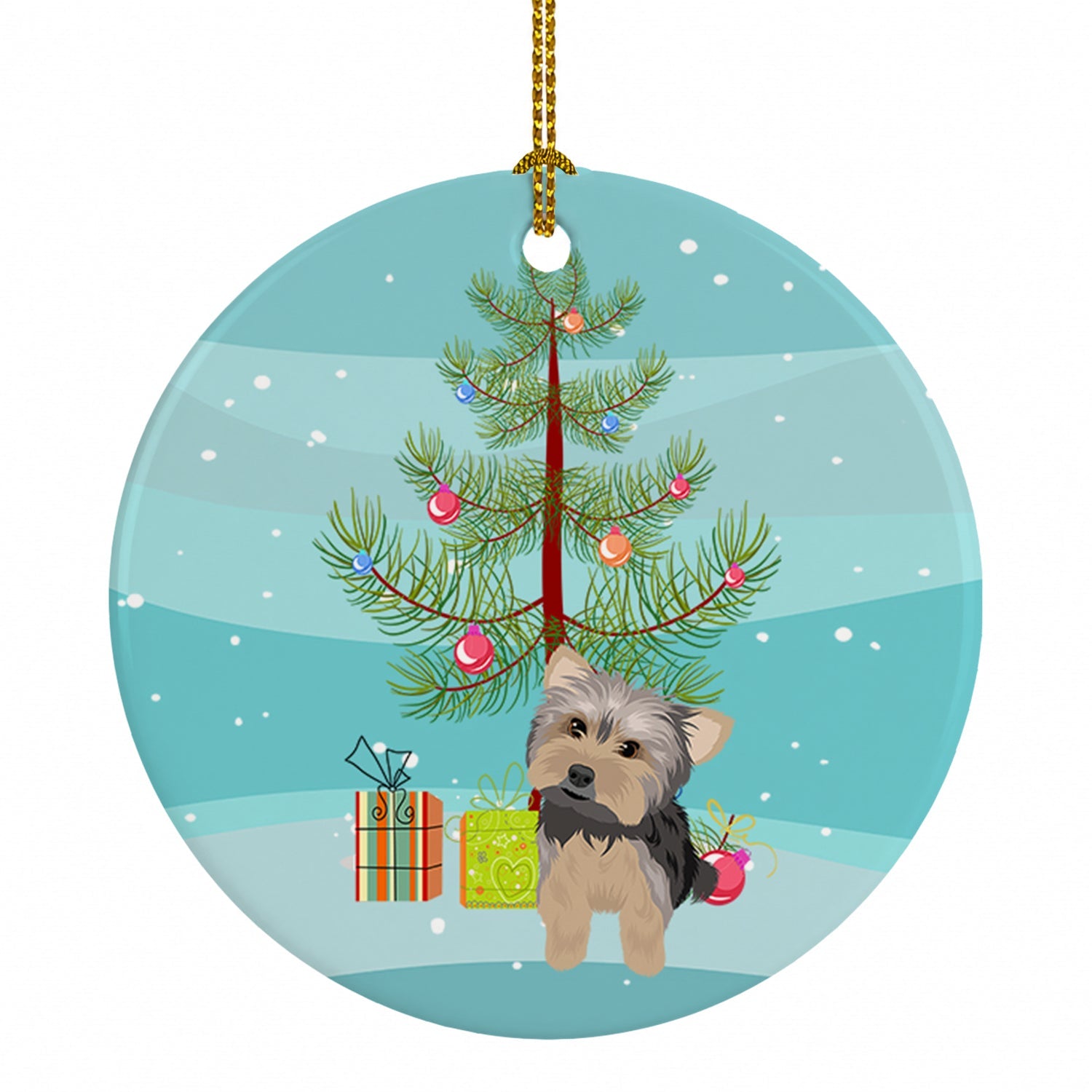Yorkie Blue and Tan #2 Christmas Ceramic Ornament Christmas Tree Hanging Decorations for Home Christmas Holiday, Party, Gift, 3 in, Multicolor