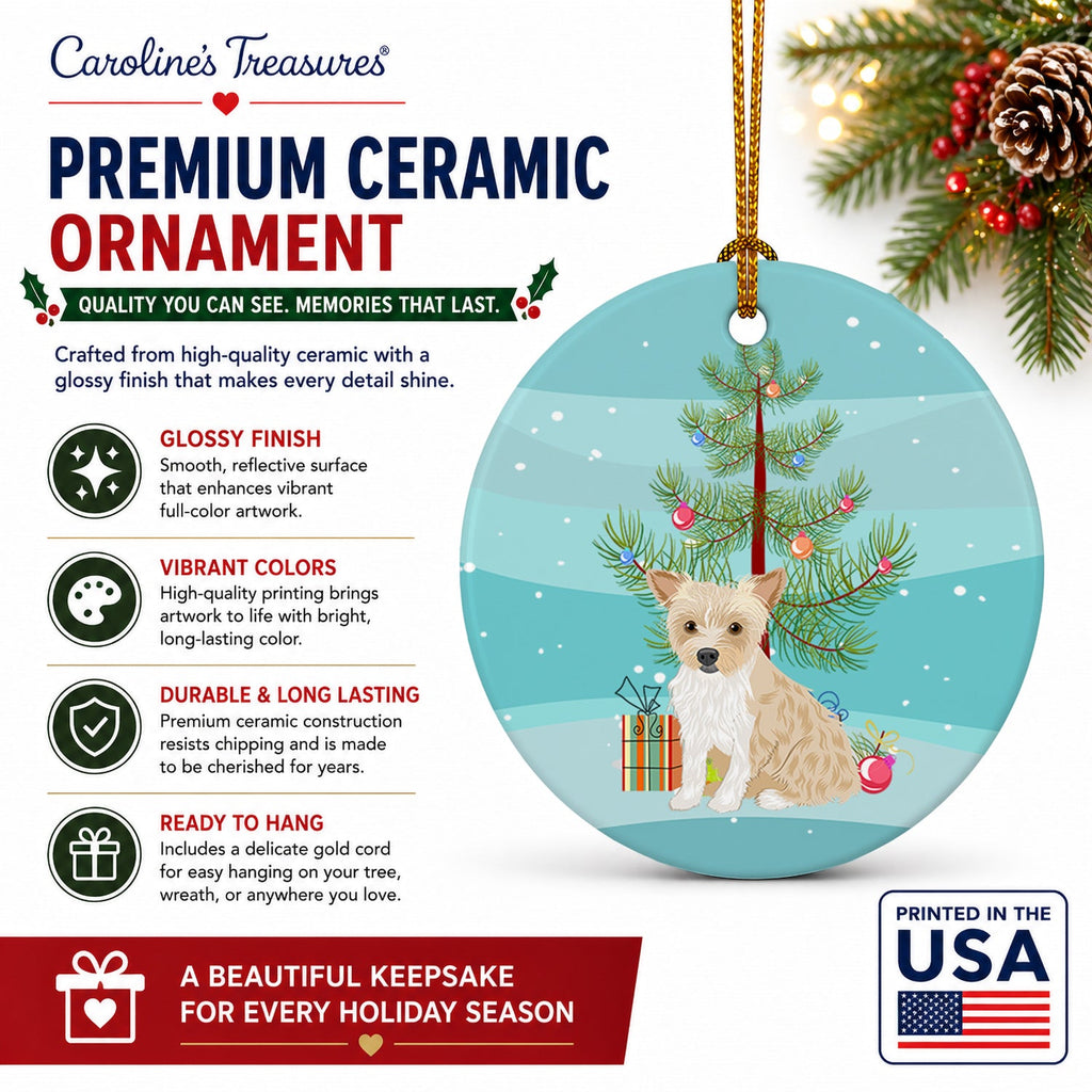Yorkie Parti Christmas Ceramic Ornament Christmas Tree Hanging Decorations for Home Christmas Holiday, Party, Gift, 3 in, Multicolor