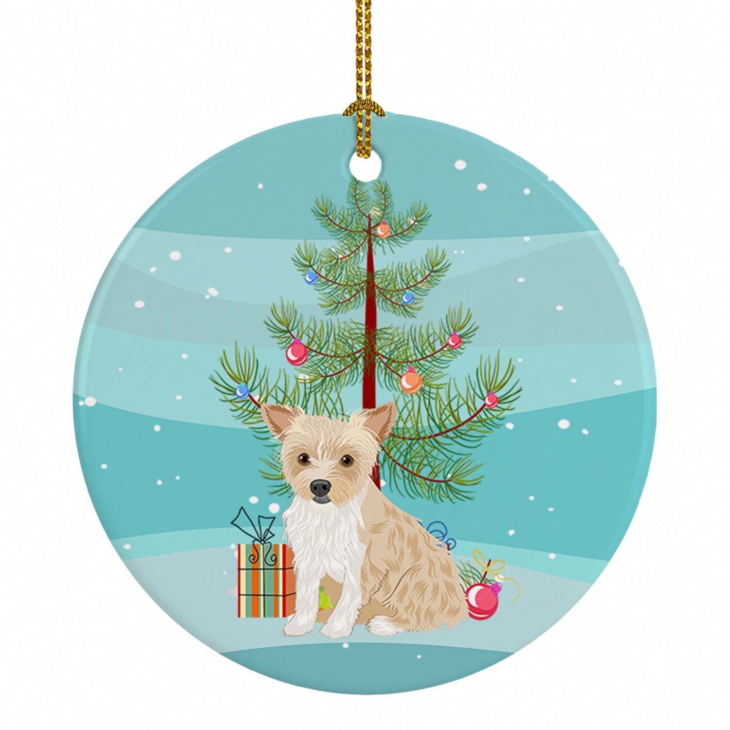 Yorkie Parti Christmas Ceramic Ornament Christmas Tree Hanging Decorations for Home Christmas Holiday, Party, Gift, 3 in, Multicolor