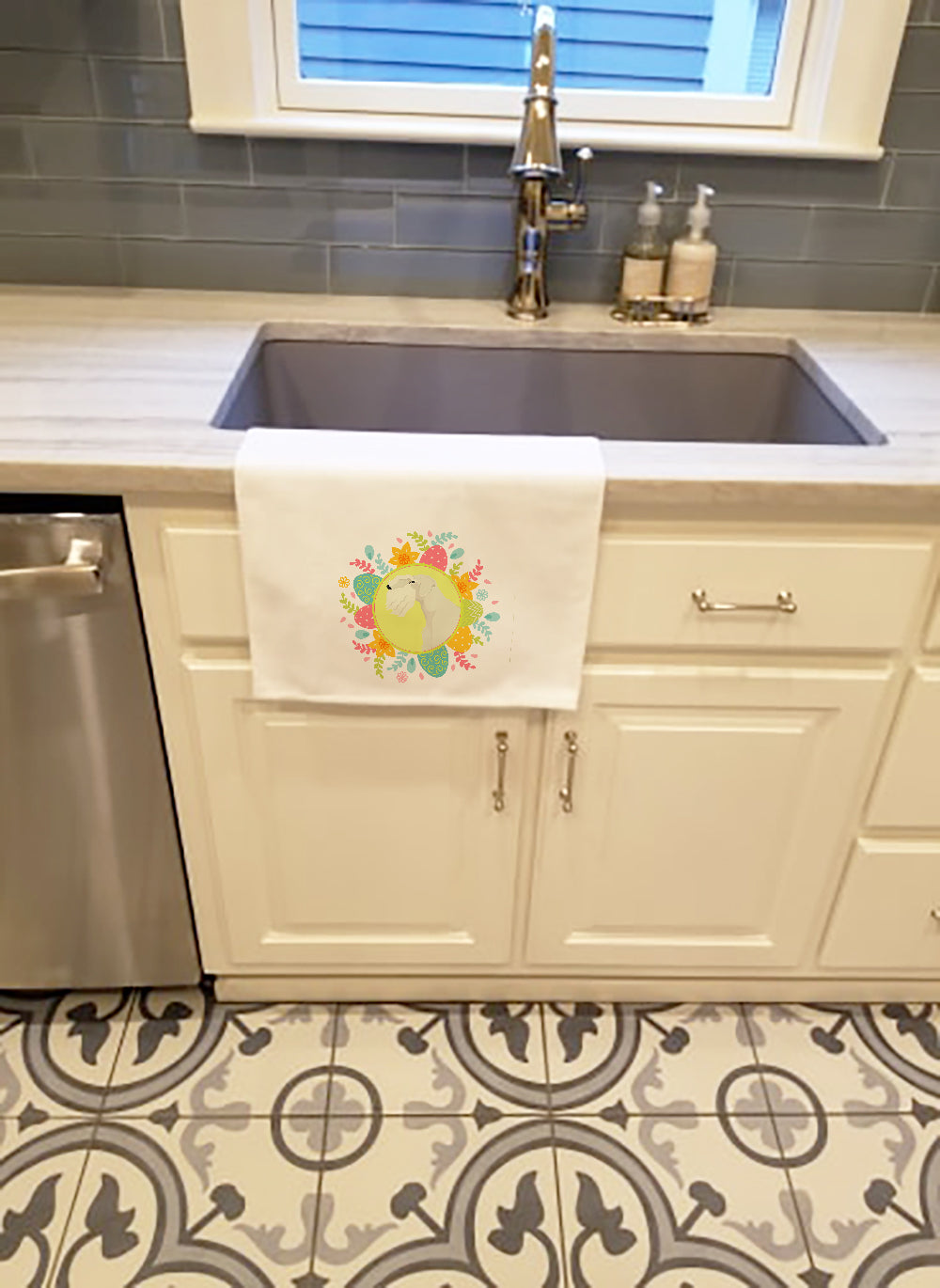 Sealyham Terrier Easter Kitchen Towel Set of 2 White Dish Towels Decorative Bathroom Hand towel for Hand, Face, Hair, Yoga, Tea, Dishcloth, 19 X 28", White