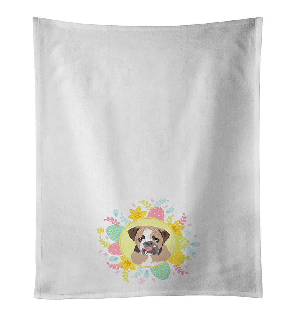 English Bulldog Tricolor #4 Easter Kitchen Towel Set of 2 White Dish Towels Decorative Bathroom Hand towel for Hand, Face, Hair, Yoga, Tea, Dishcloth, 19 X 28", White
