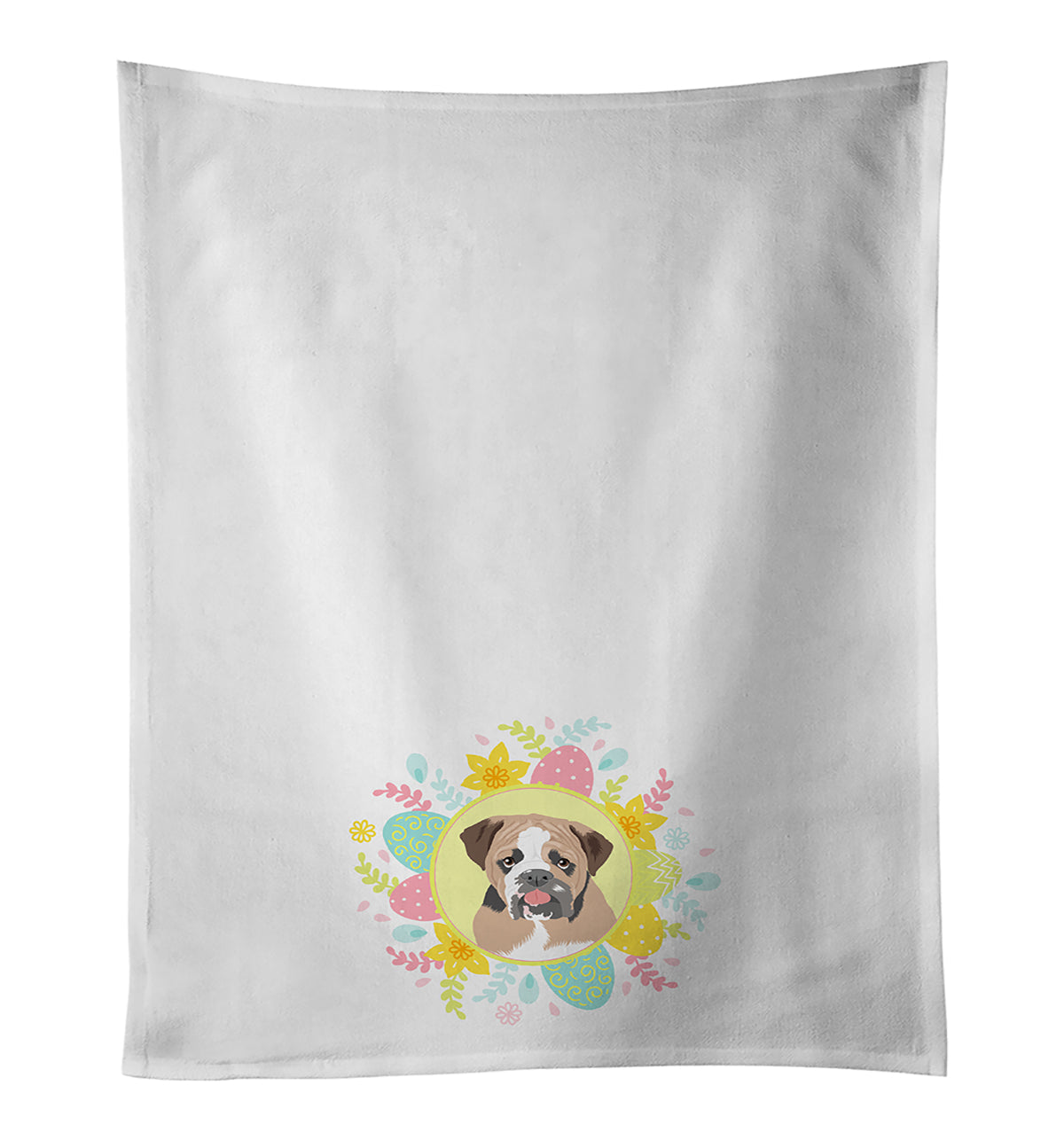 English Bulldog Tricolor #4 Easter Kitchen Towel Set of 2 White Dish Towels Decorative Bathroom Hand towel for Hand, Face, Hair, Yoga, Tea, Dishcloth, 19 X 28", White