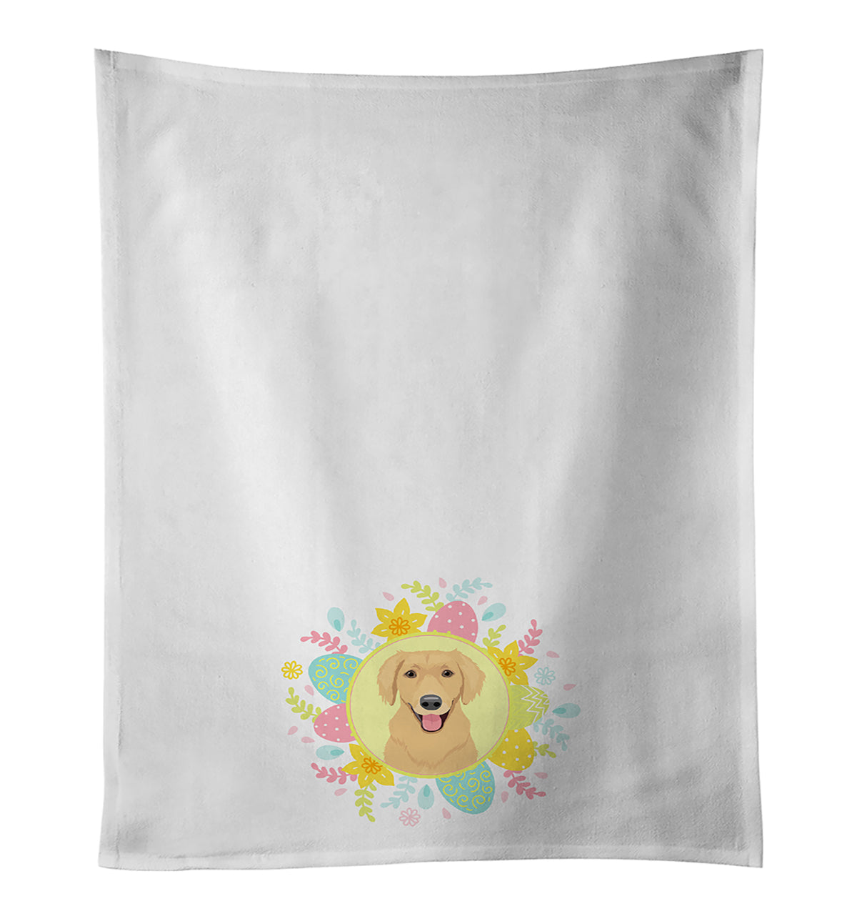 Golden Retriever Gold #2 Easter Kitchen Towel Set of 2 White Dish Towels Decorative Bathroom Hand towel for Hand, Face, Hair, Yoga, Tea, Dishcloth, 19 X 28", White