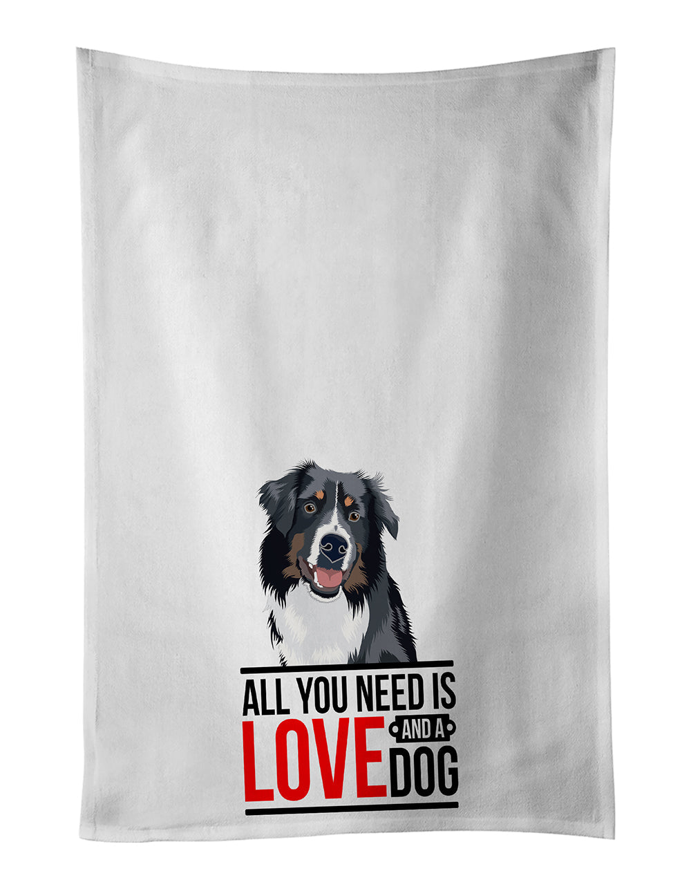 Australian Shepherd Black Tricolor #1 Kitchen Towel Set of 2 White Dish Towels Decorative Bathroom Hand towel for Hand, Face, Hair, Yoga, Tea, Dishcloth, 19 X 28", White
