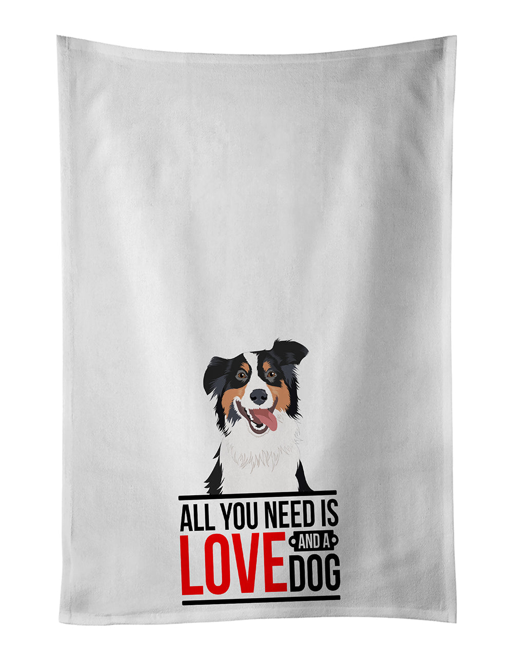 Australian Shepherd Black Tricolor #2  Kitchen Towel Set of 2 White Dish Towels Decorative Bathroom Hand towel for Hand, Face, Hair, Yoga, Tea, Dishcloth, 19 X 28", White