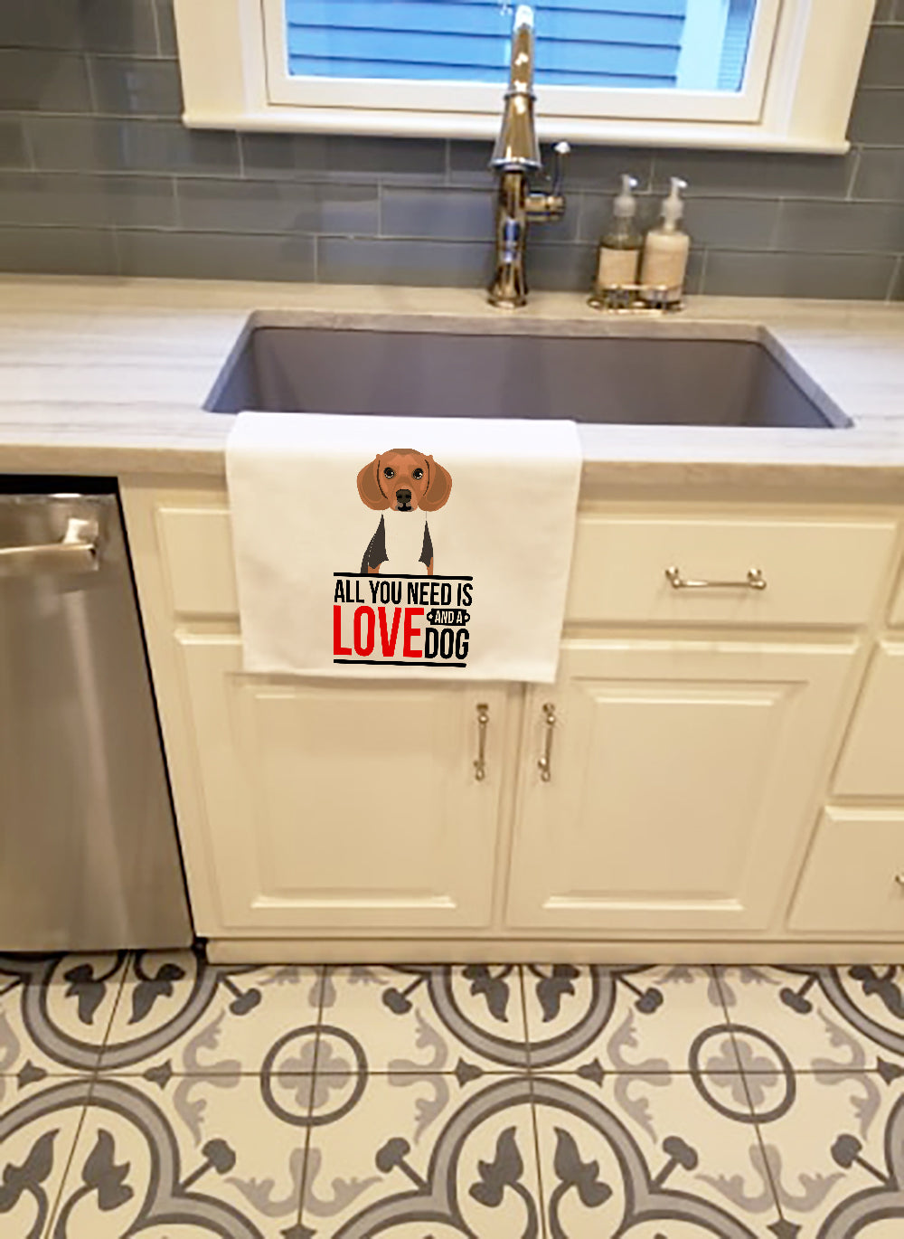 Beagle Tricolor #1 Kitchen Towel Set of 2 White Dish Towels Decorative Bathroom Hand towel for Hand, Face, Hair, Yoga, Tea, Dishcloth, 19 X 28", White