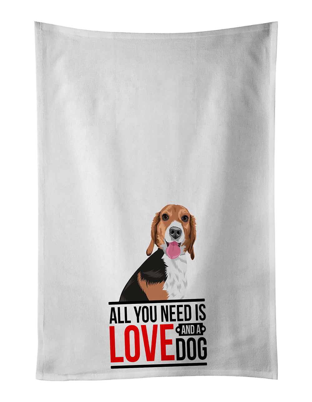 Beagle Tricolor Red Ticked #1  Kitchen Towel Set of 2 White Dish Towels Decorative Bathroom Hand towel for Hand, Face, Hair, Yoga, Tea, Dishcloth, 19 X 28", White