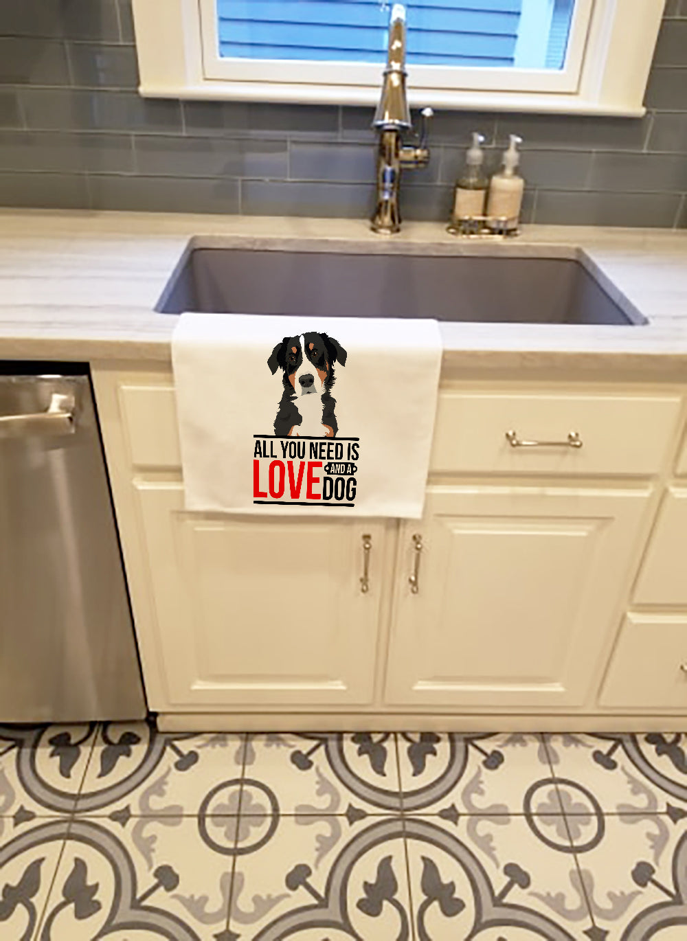 Bernese Mountain Dog Puppy #2 Kitchen Towel Set of 2 White Dish Towels Decorative Bathroom Hand towel for Hand, Face, Hair, Yoga, Tea, Dishcloth, 19 X 28", White