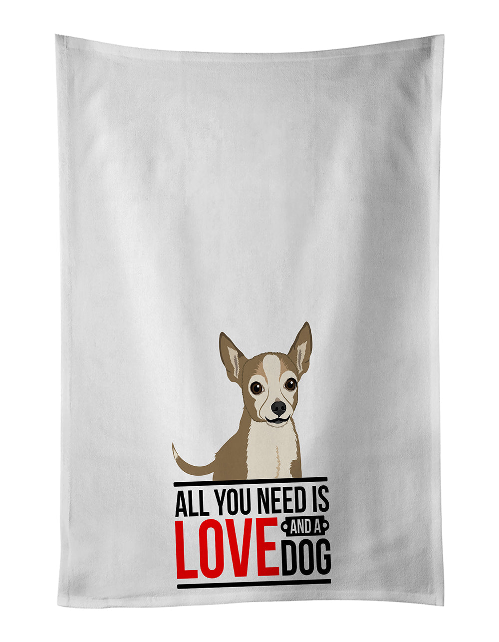 Chihuahua Silver and Tan Kitchen Towel Set of 2 White Dish Towels Decorative Bathroom Hand towel for Hand, Face, Hair, Yoga, Tea, Dishcloth, 19 X 28", White