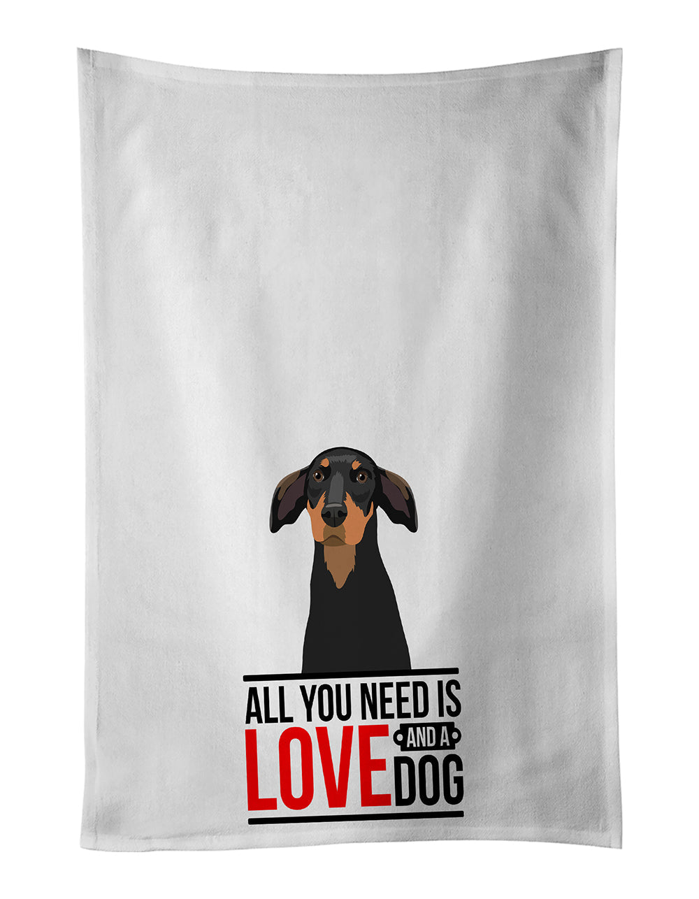 Doberman Pinscher Black and Rust Natural Ears #2 Kitchen Towel Set of 2 White Dish Towels Decorative Bathroom Hand towel for Hand, Face, Hair, Yoga, Tea, Dishcloth, 19 X 28", White