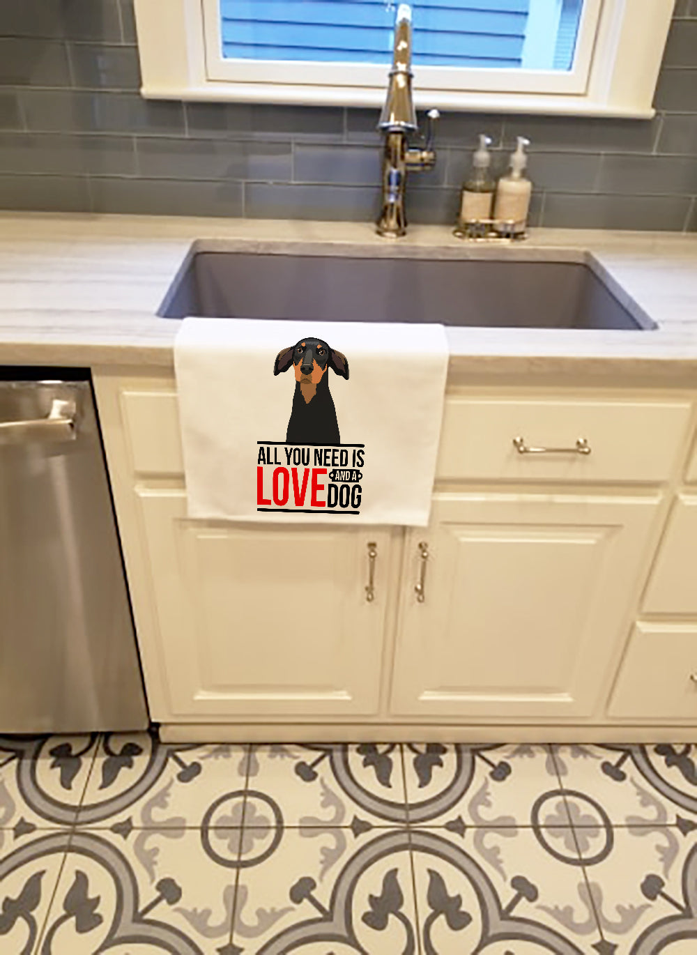 Doberman Pinscher Black and Rust Natural Ears #2 Kitchen Towel Set of 2 White Dish Towels Decorative Bathroom Hand towel for Hand, Face, Hair, Yoga, Tea, Dishcloth, 19 X 28", White