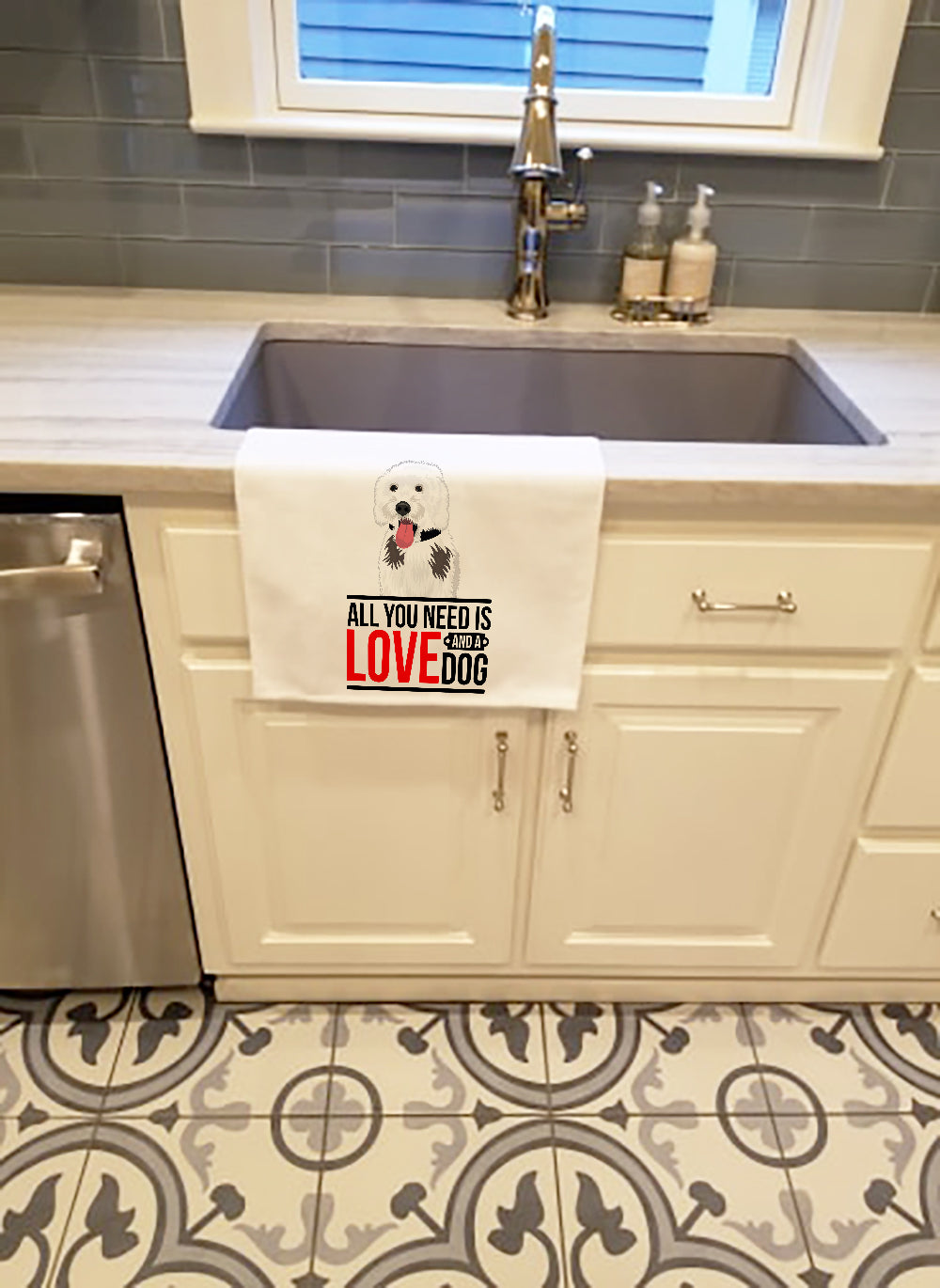 Doodle Silver and White #2 Kitchen Towel Set of 2 White Dish Towels Decorative Bathroom Hand towel for Hand, Face, Hair, Yoga, Tea, Dishcloth, 19 X 28", White