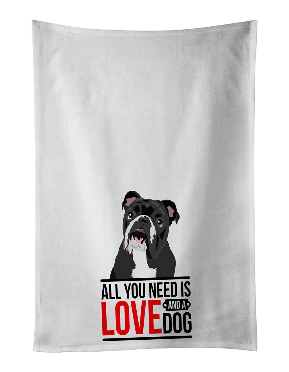 English Bulldog Black and White Kitchen Towel Set of 2 White Dish Towels Decorative Bathroom Hand towel for Hand, Face, Hair, Yoga, Tea, Dishcloth, 19 X 28", White