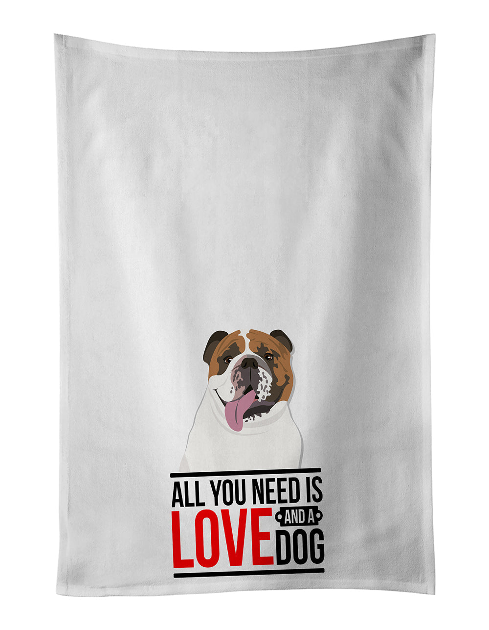 English Bulldog Tricolor #1  Kitchen Towel Set of 2 White Dish Towels Decorative Bathroom Hand towel for Hand, Face, Hair, Yoga, Tea, Dishcloth, 19 X 28", White
