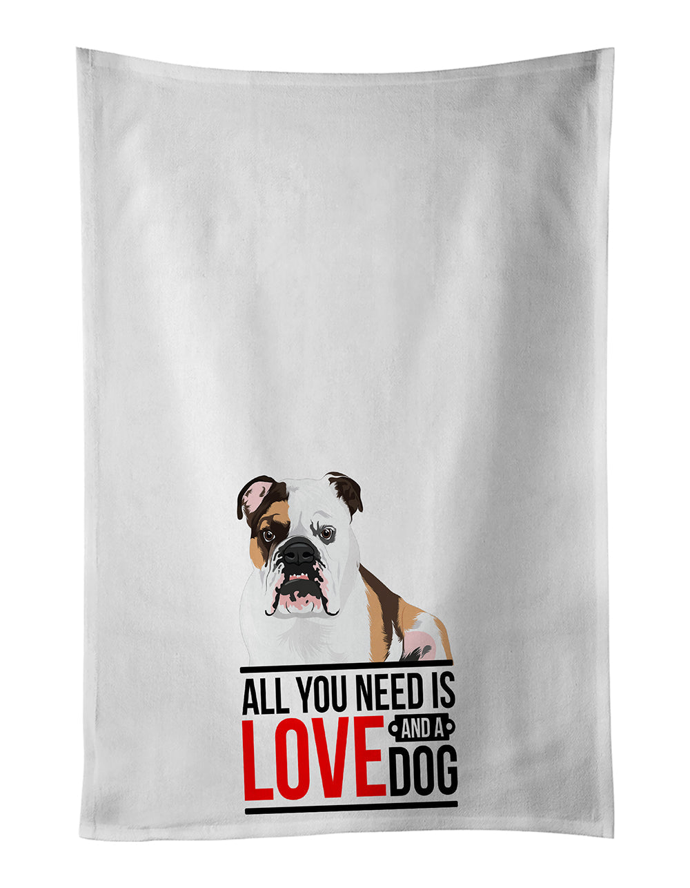 English Bulldog Tricolor #3 Kitchen Towel Set of 2 White Dish Towels Decorative Bathroom Hand towel for Hand, Face, Hair, Yoga, Tea, Dishcloth, 19 X 28", White