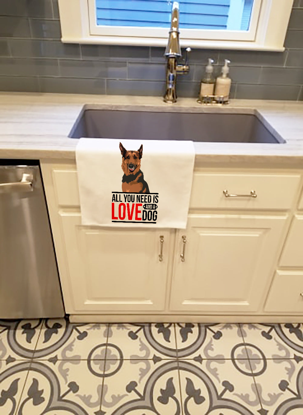 German Shepherd Red Sable Kitchen Towel Set of 2 White Dish Towels Decorative Bathroom Hand towel for Hand, Face, Hair, Yoga, Tea, Dishcloth, 19 X 28", White