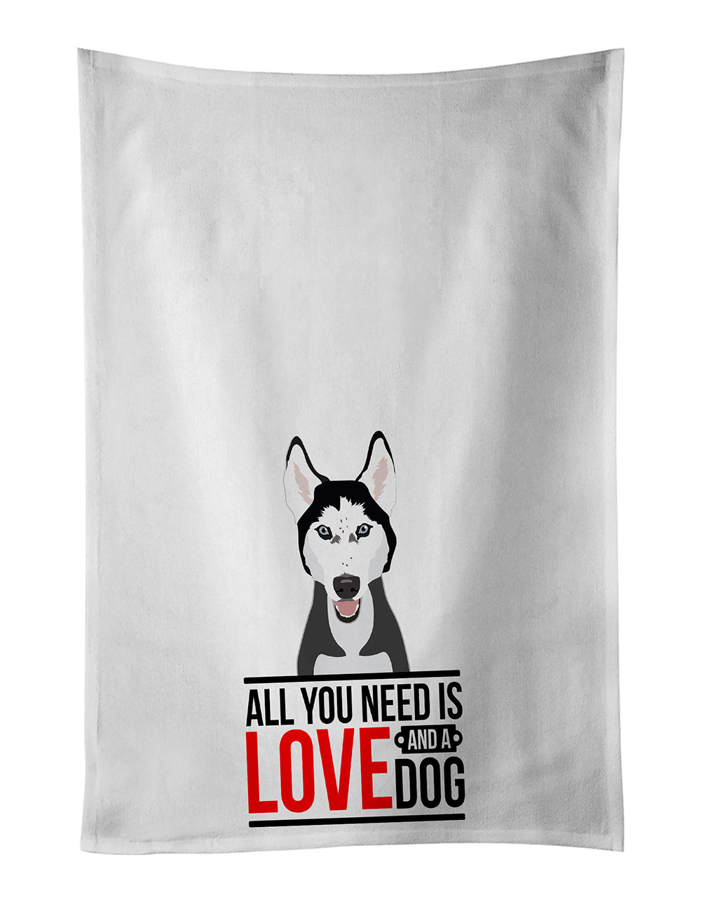 Siberian Husky Black and White #3 Kitchen Towel Set of 2 White Dish Towels Decorative Bathroom Hand towel for Hand, Face, Hair, Yoga, Tea, Dishcloth, 19 X 28", White