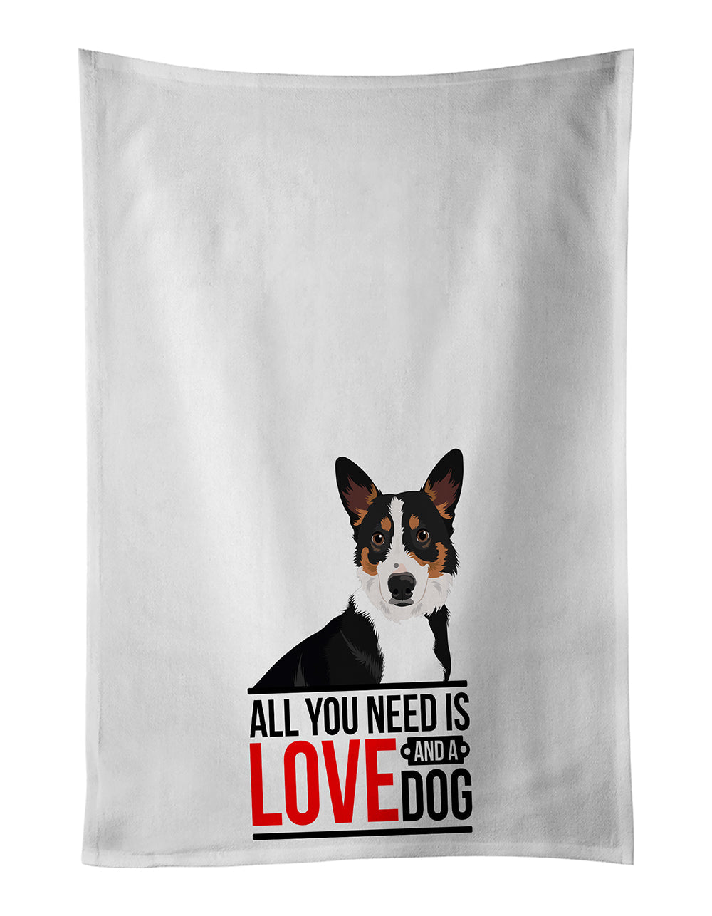 Pembroke Welsh Corgi Tricolor Black-Headed #1 Kitchen Towel Set of 2 White Dish Towels Decorative Bathroom Hand towel for Hand, Face, Hair, Yoga, Tea, Dishcloth, 19 X 28", White