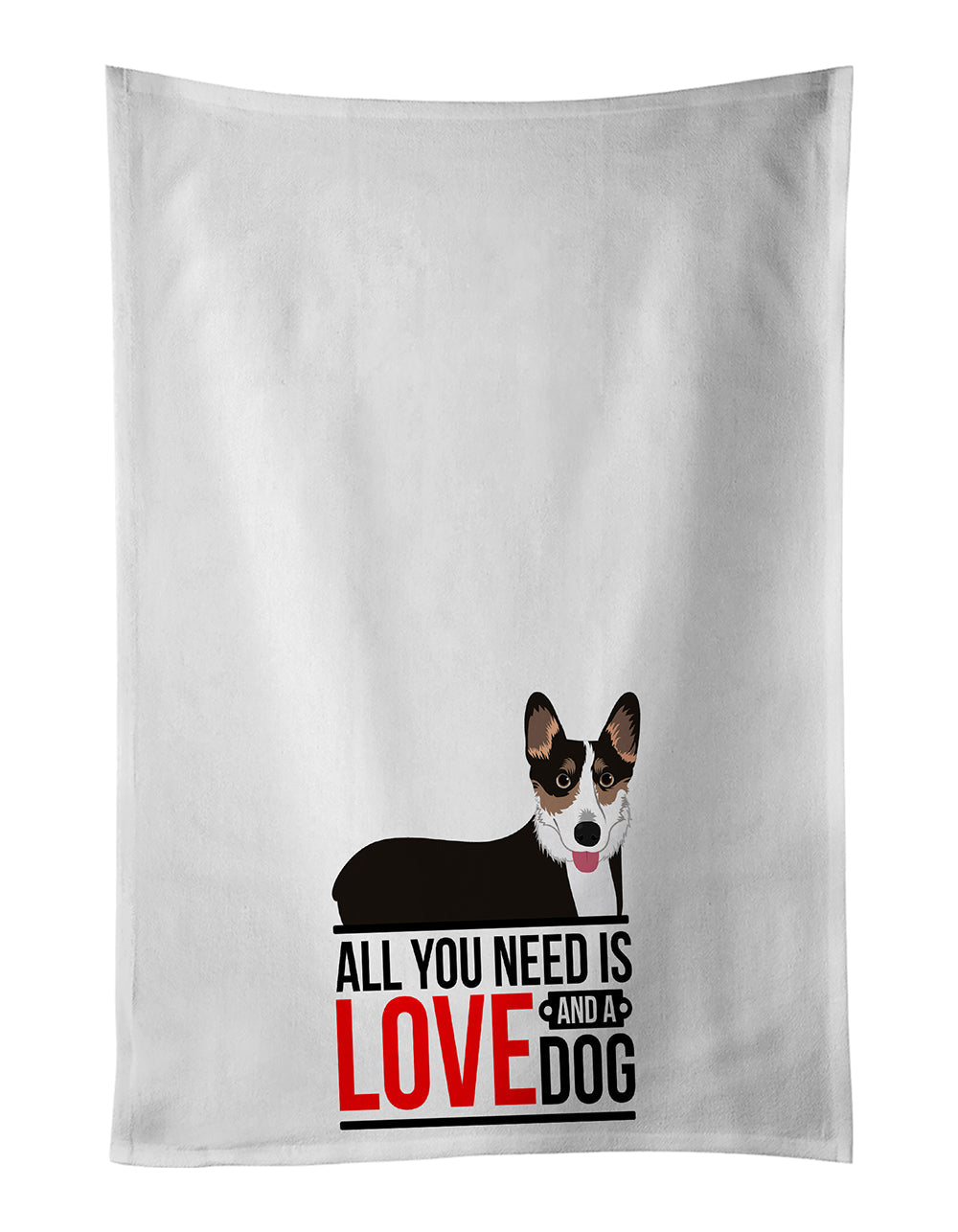 Pembroke Welsh Corgi Tricolor Black-Headed #2  Kitchen Towel Set of 2 White Dish Towels Decorative Bathroom Hand towel for Hand, Face, Hair, Yoga, Tea, Dishcloth, 19 X 28", White