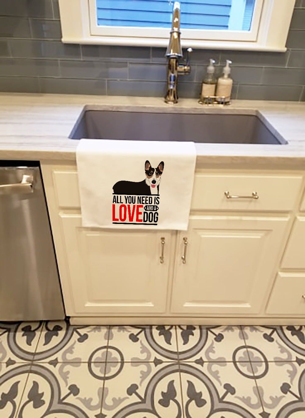 Pembroke Welsh Corgi Tricolor Black-Headed #2  Kitchen Towel Set of 2 White Dish Towels Decorative Bathroom Hand towel for Hand, Face, Hair, Yoga, Tea, Dishcloth, 19 X 28", White