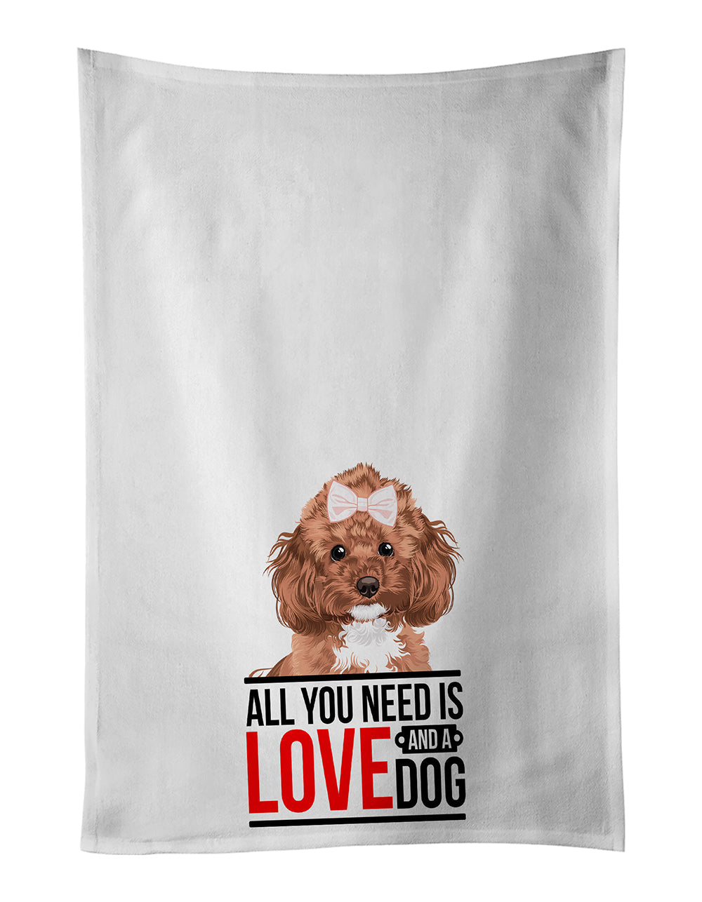 Poodle Toy Red Kitchen Towel Set of 2 White Dish Towels Decorative Bathroom Hand towel for Hand, Face, Hair, Yoga, Tea, Dishcloth, 19 X 28", White