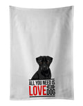 Pug Black #2 Kitchen Towel Set of 2 White Dish Towels Decorative Bathroom Hand towel for Hand, Face, Hair, Yoga, Tea, Dishcloth, 19 X 28", White