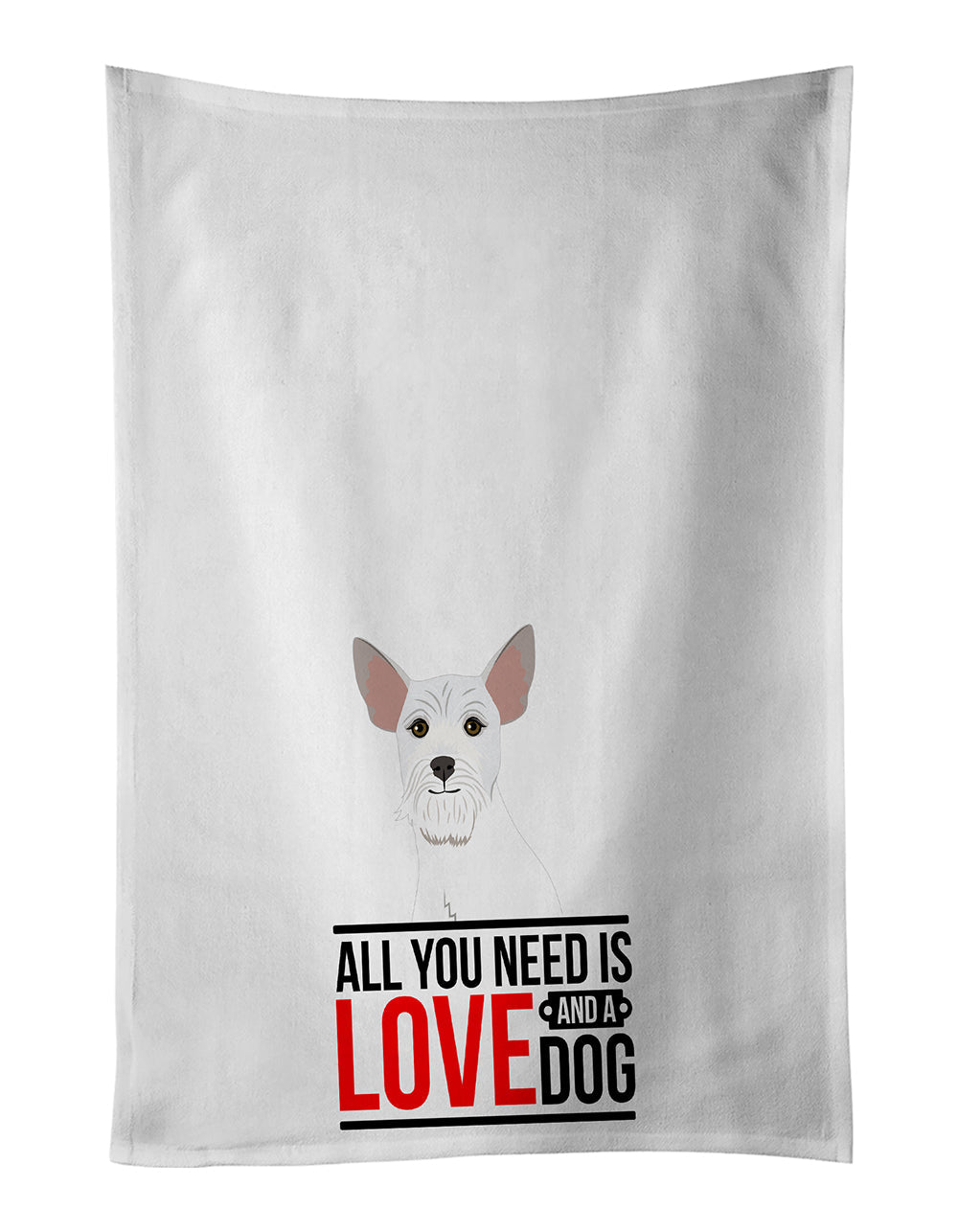 Schnauzer White #2 Kitchen Towel Set of 2 White Dish Towels Decorative Bathroom Hand towel for Hand, Face, Hair, Yoga, Tea, Dishcloth, 19 X 28", White
