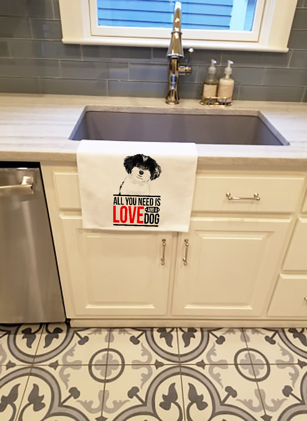 Shih-Tzu Black and White #4  Kitchen Towel Set of 2 White Dish Towels Decorative Bathroom Hand towel for Hand, Face, Hair, Yoga, Tea, Dishcloth, 19 X 28", White
