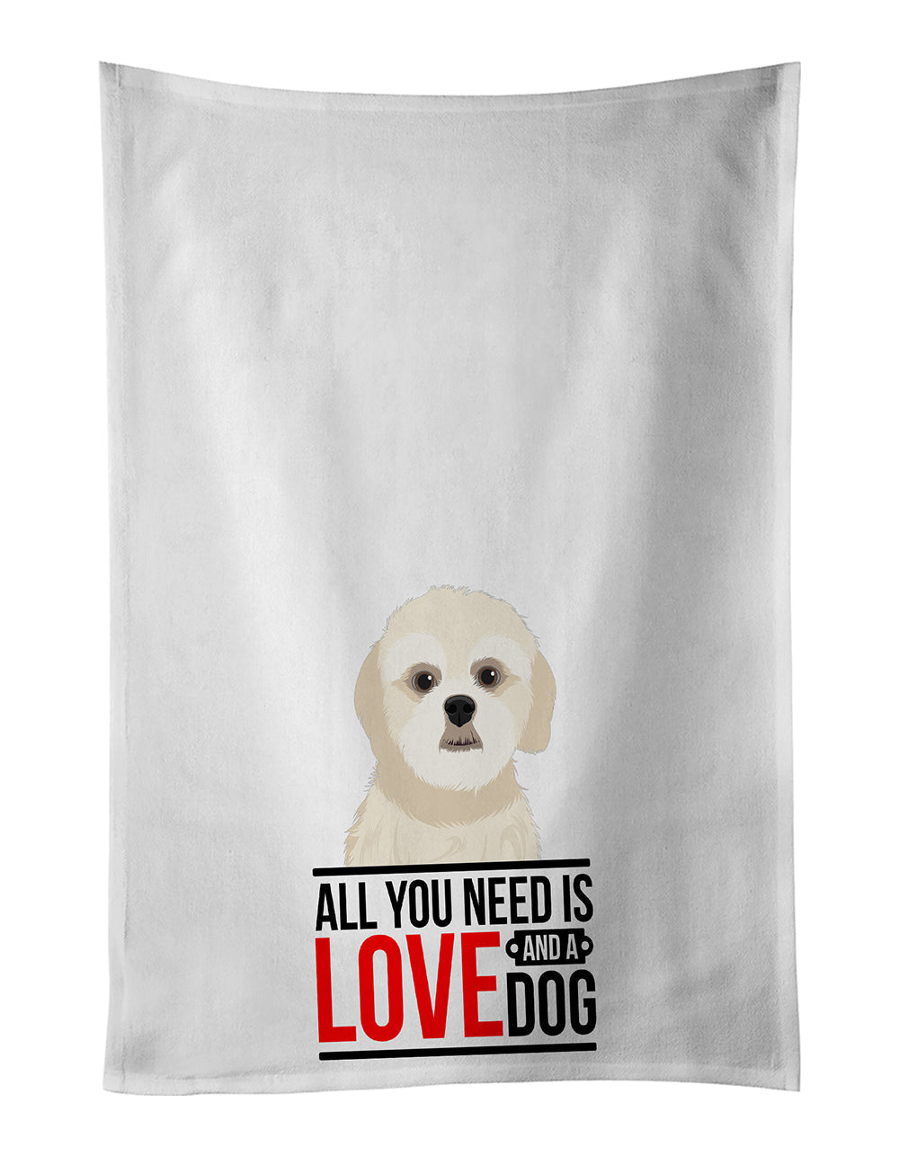 Shih-Tzu Gold #3 Kitchen Towel Set of 2 White Dish Towels Decorative Bathroom Hand towel for Hand, Face, Hair, Yoga, Tea, Dishcloth, 19 X 28", White