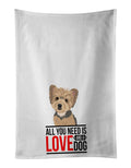 Yorkie Blue and Tan Puppy Kitchen Towel Set of 2 White Dish Towels Decorative Bathroom Hand towel for Hand, Face, Hair, Yoga, Tea, Dishcloth, 19 X 28", White