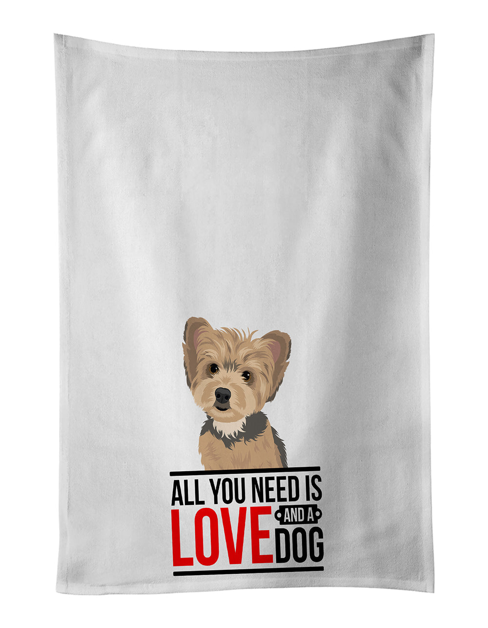 Yorkie Blue and Tan Puppy Kitchen Towel Set of 2 White Dish Towels Decorative Bathroom Hand towel for Hand, Face, Hair, Yoga, Tea, Dishcloth, 19 X 28", White