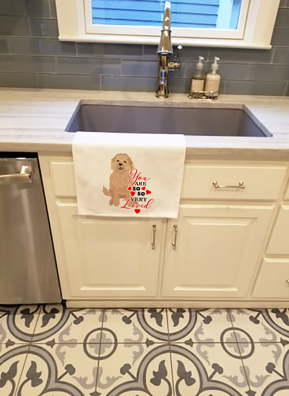 Doodle Fawn #1 so Loved Kitchen Towel Set of 2 White Dish Towels Decorative Bathroom Hand towel for Hand, Face, Hair, Yoga, Tea, Dishcloth, 19 X 28", White