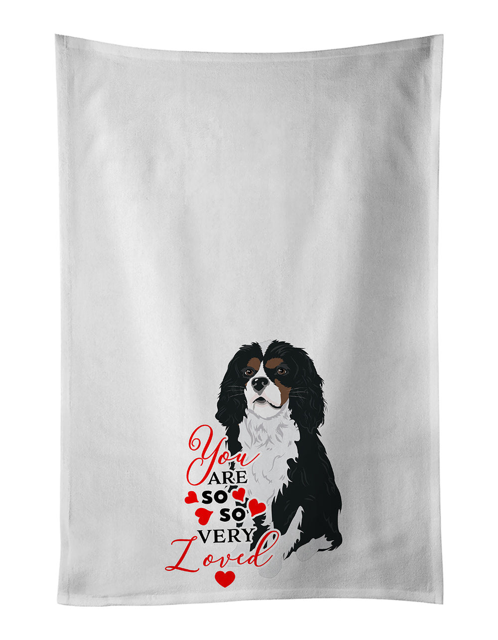 Cavalier King Charles Spaniel Tricolor #1 so Loved Kitchen Towel Set of 2 White Dish Towels Decorative Bathroom Hand towel for Hand, Face, Hair, Yoga, Tea, Dishcloth, 19 X 28", White