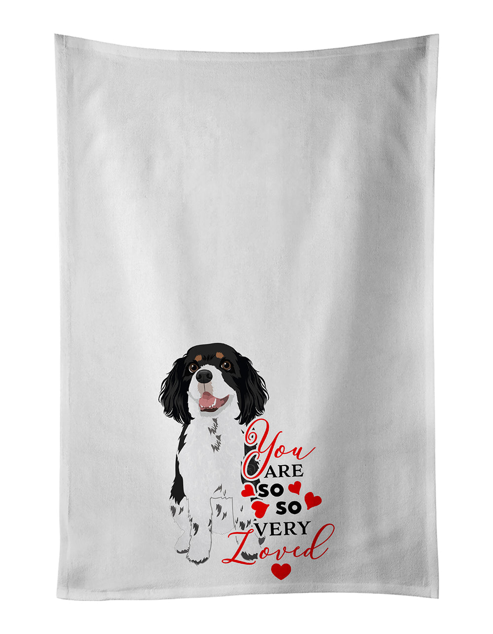 Cavalier King Charles Spaniel Tricolor #2 so Loved Kitchen Towel Set of 2 White Dish Towels Decorative Bathroom Hand towel for Hand, Face, Hair, Yoga, Tea, Dishcloth, 19 X 28", White