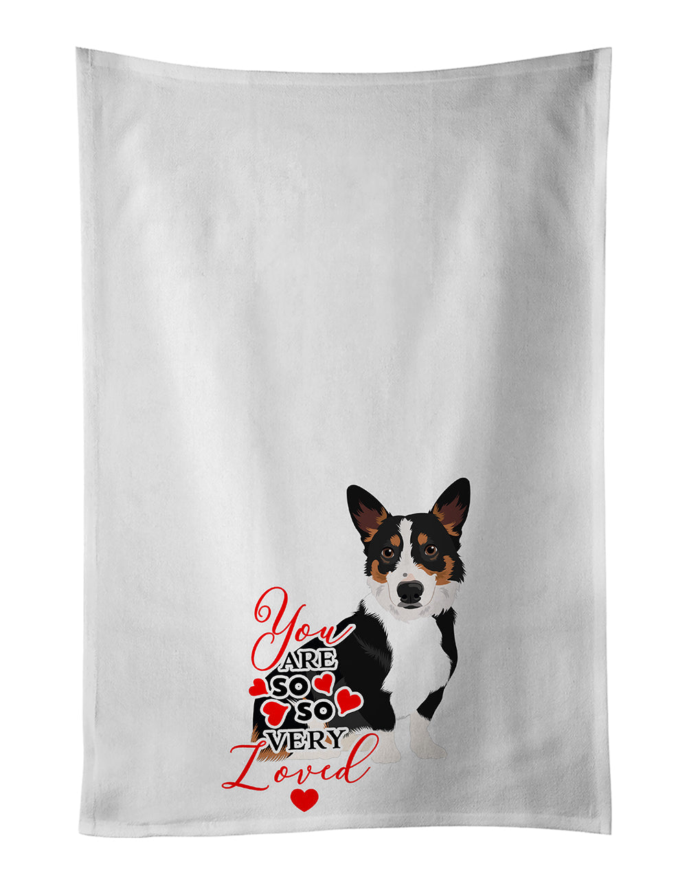 Pembroke Welsh Corgi Tricolor Black-Headed #1 so Loved Kitchen Towel Set of 2 White Dish Towels Decorative Bathroom Hand towel for Hand, Face, Hair, Yoga, Tea, Dishcloth, 19 X 28", White