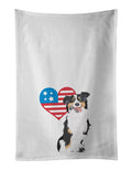 Australian Shepherd Black Tricolor #2 Patriotic Kitchen Towel Set of 2 White Dish Towels Decorative Bathroom Hand towel for Hand, Face, Hair, Yoga, Tea, Dishcloth, 19 X 28", White