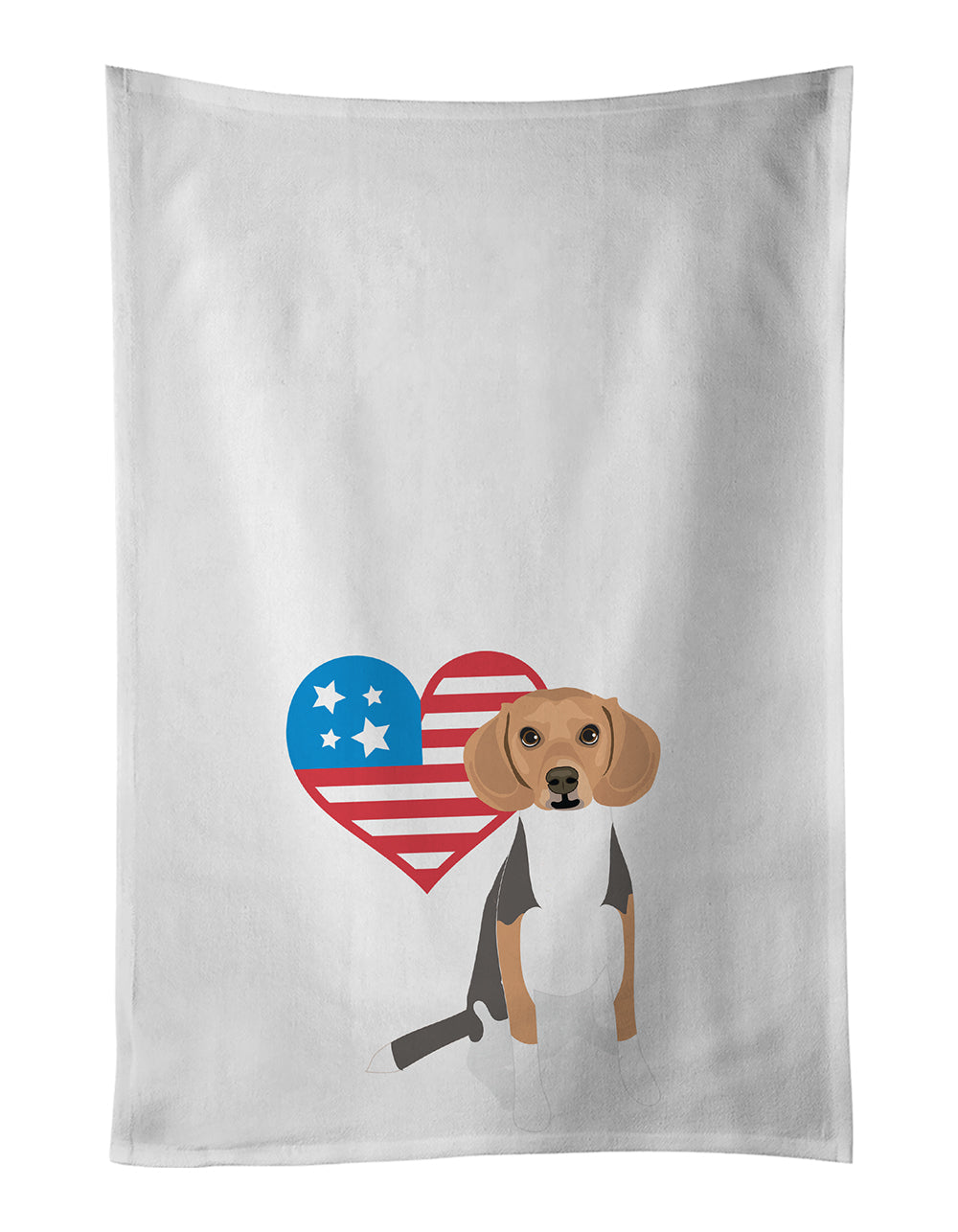 Beagle Tricolor #1 Patriotic Kitchen Towel Set of 2 White Dish Towels Decorative Bathroom Hand towel for Hand, Face, Hair, Yoga, Tea, Dishcloth, 19 X 28", White