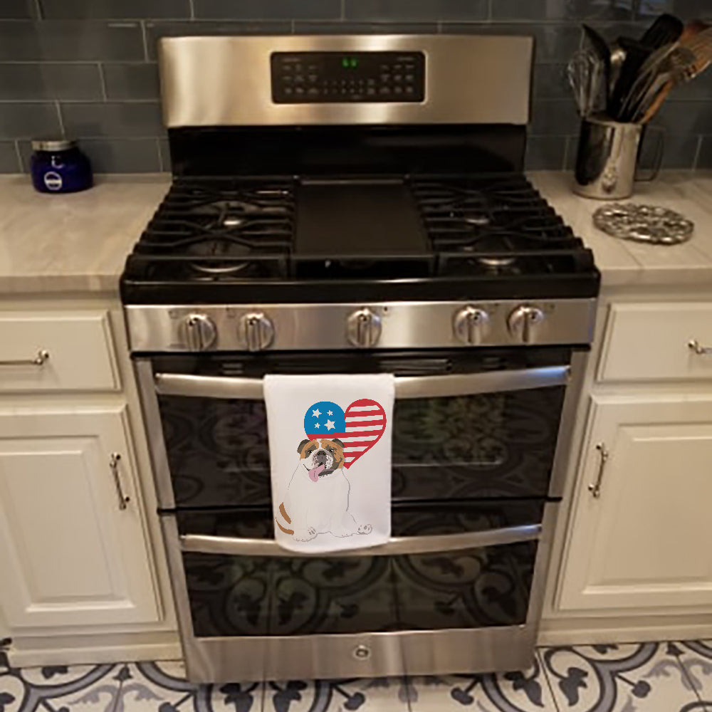 English Bulldog Tricolor #1 Patriotic Kitchen Towel Set of 2 White Dish Towels Decorative Bathroom Hand towel for Hand, Face, Hair, Yoga, Tea, Dishcloth, 19 X 28", White
