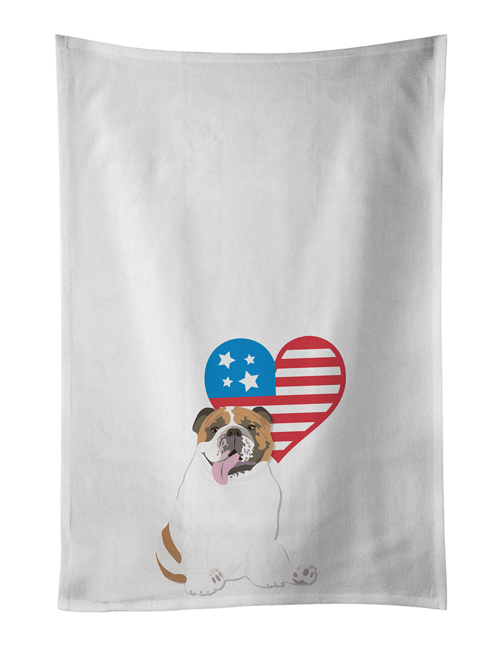 English Bulldog Tricolor #1 Patriotic Kitchen Towel Set of 2 White Dish Towels Decorative Bathroom Hand towel for Hand, Face, Hair, Yoga, Tea, Dishcloth, 19 X 28", White