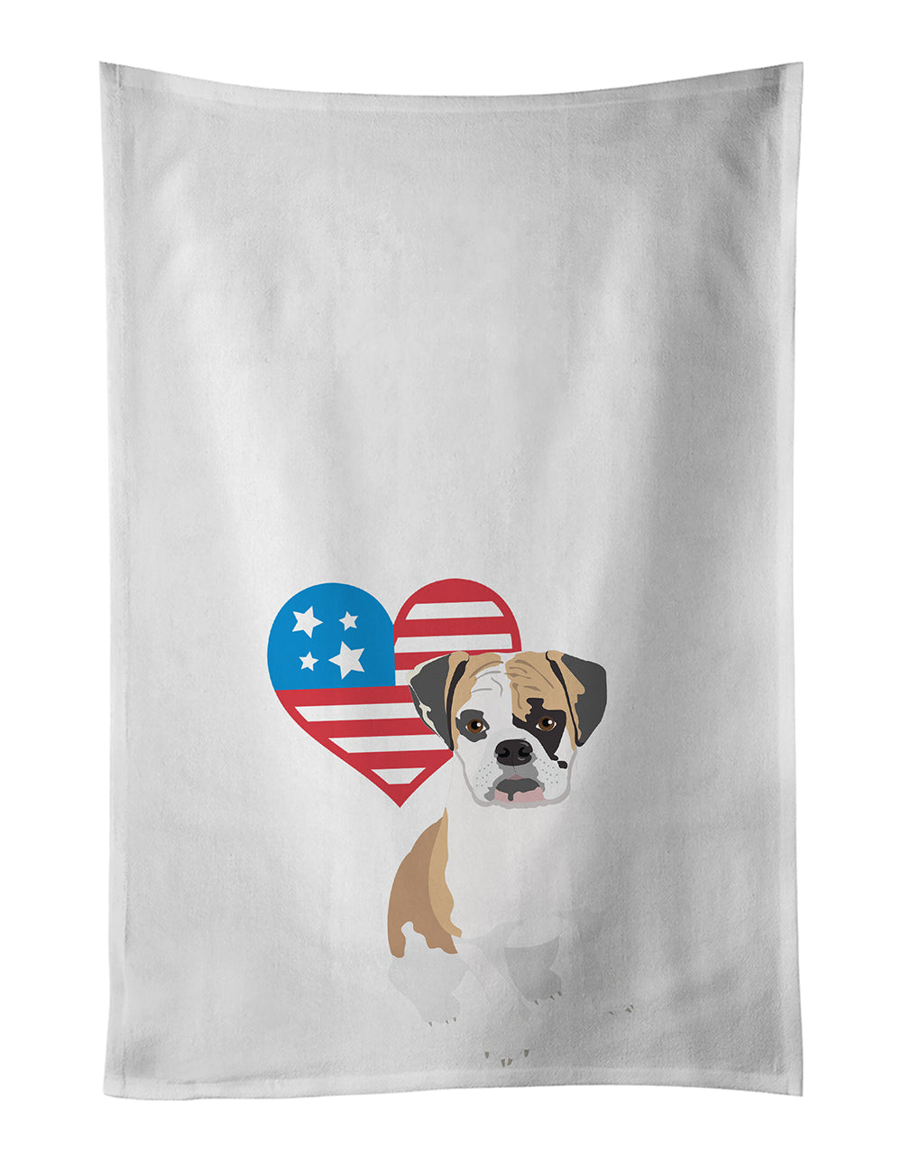 English Bulldog Tricolor #2 Patriotic Kitchen Towel Set of 2 White Dish Towels Decorative Bathroom Hand towel for Hand, Face, Hair, Yoga, Tea, Dishcloth, 19 X 28", White