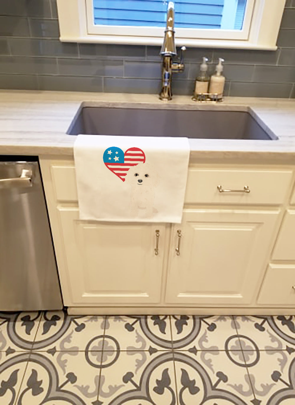 Poodle Toy White Patriotic Kitchen Towel Set of 2 White Dish Towels Decorative Bathroom Hand towel for Hand, Face, Hair, Yoga, Tea, Dishcloth, 19 X 28", White