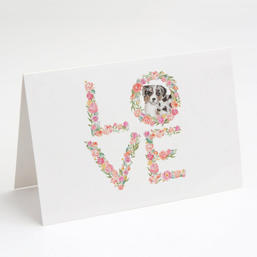 Australian Shepherd Blue Merle Puppy LOVE Greeting Cards Pack of 8 Blank Cards with Envelopes Whimsical A7 Size 5x7