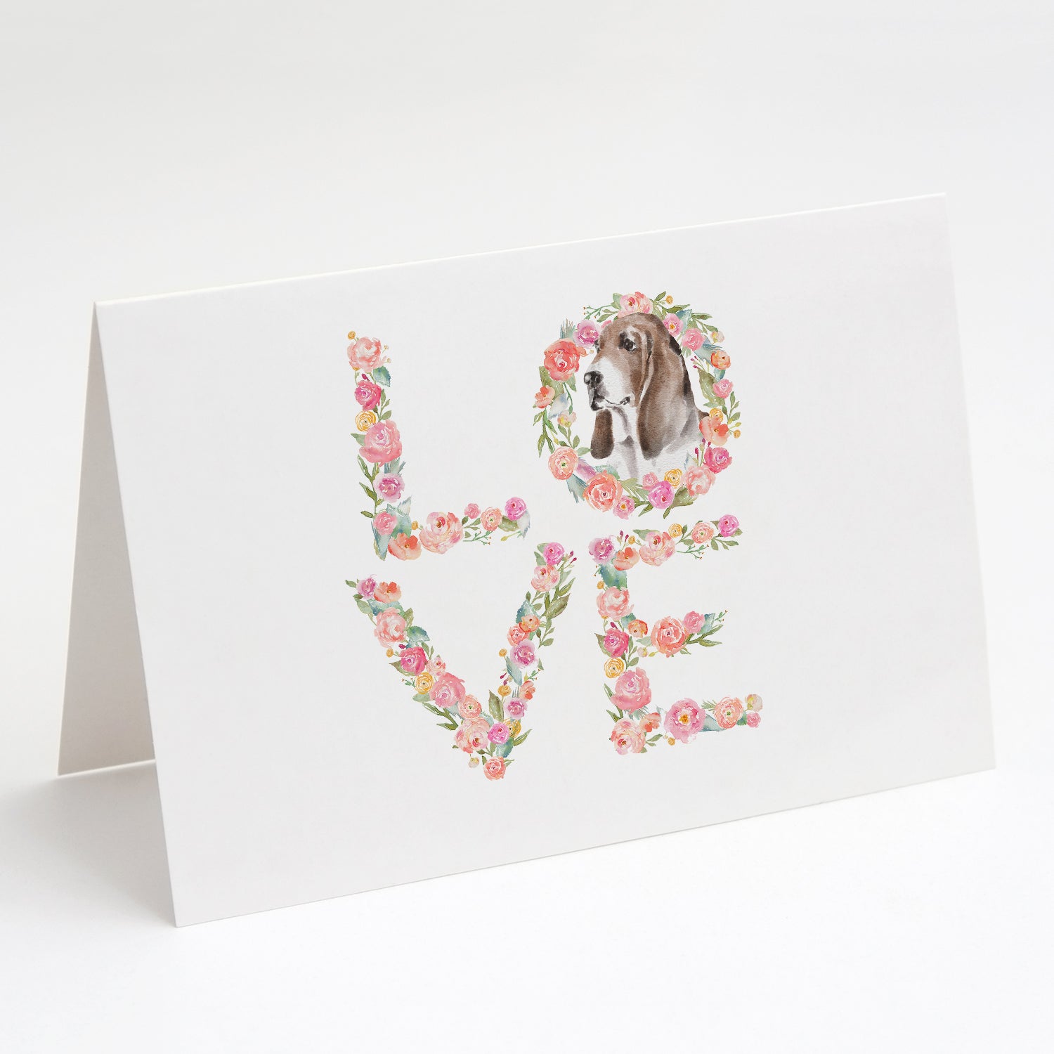 Basset Hound #3 LOVE Greeting Cards Pack of 8 Blank Cards with Envelopes Whimsical A7 Size 5x7
