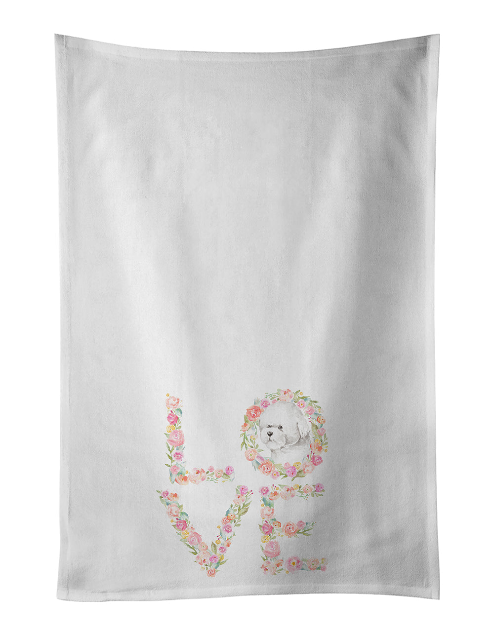 Bichon Frise #1 LOVE Kitchen Towel Set of 2 White Dish Towels Decorative Bathroom Hand towel for Hand, Face, Hair, Yoga, Tea, Dishcloth, 19 X 28", White