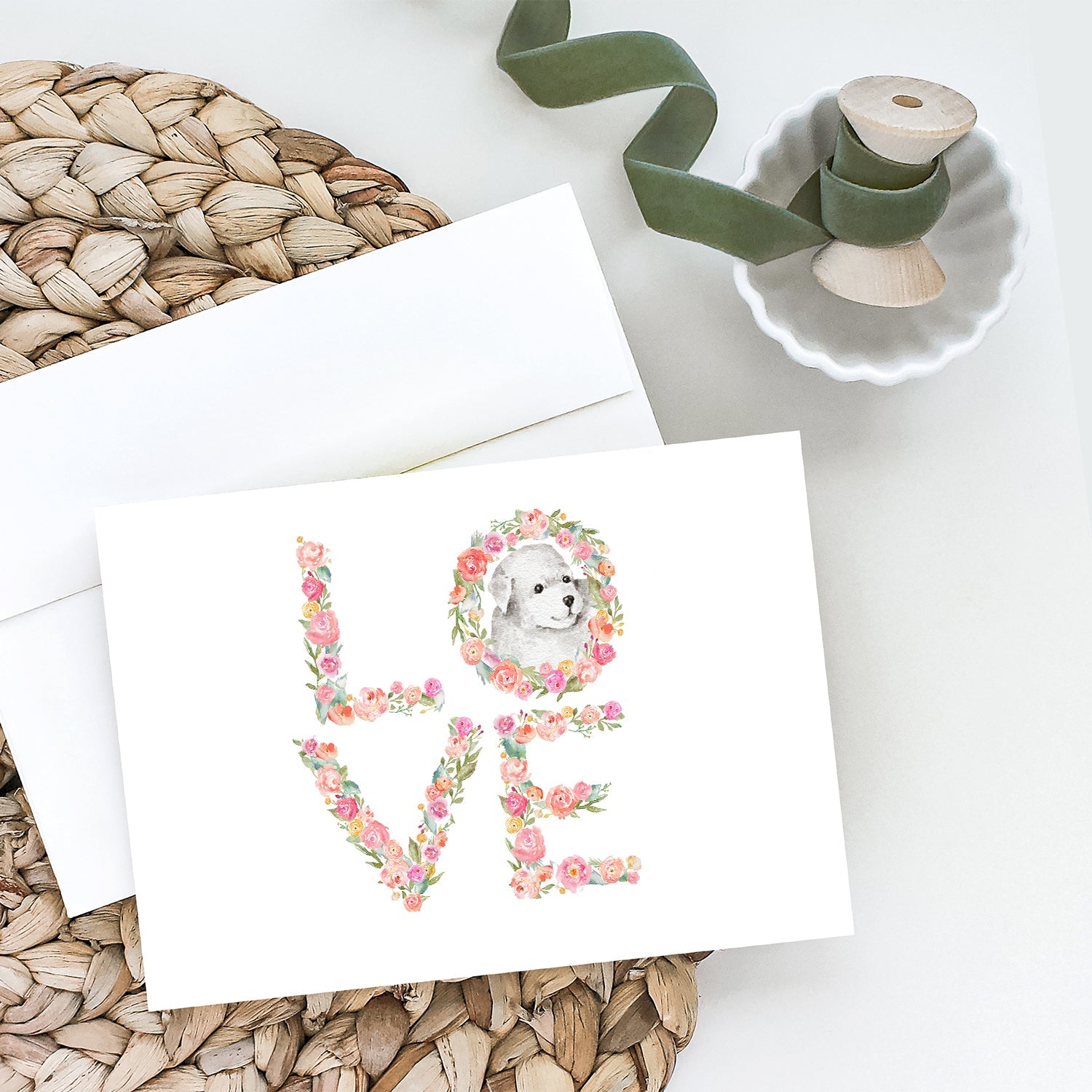 Bichon Frise #4 LOVE Greeting Cards Pack of 8 Blank Cards with Envelopes Whimsical A7 Size 5x7