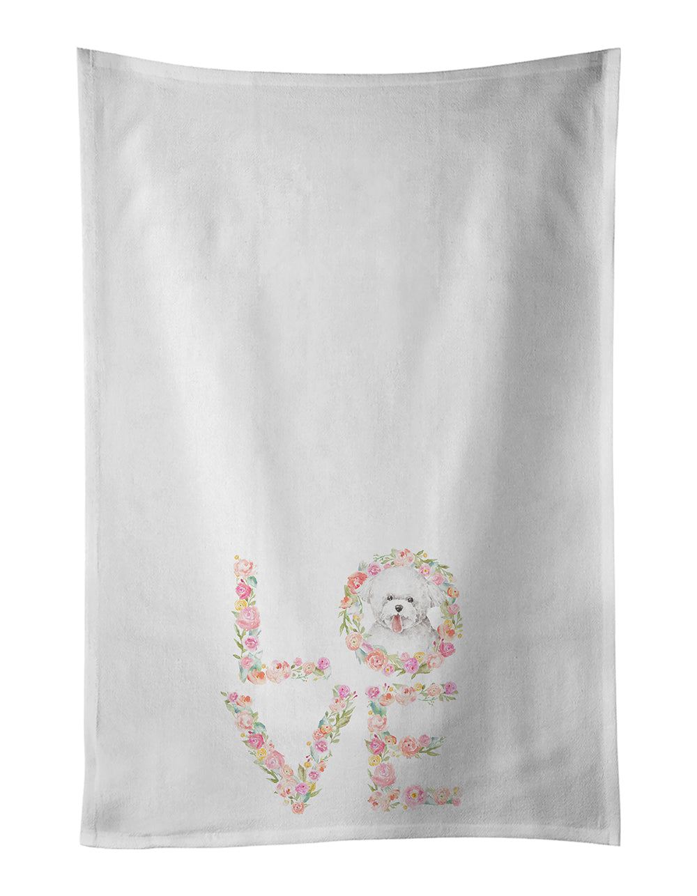 Bichon Frise #7 LOVE Kitchen Towel Set of 2 White Dish Towels Decorative Bathroom Hand towel for Hand, Face, Hair, Yoga, Tea, Dishcloth, 19 X 28", White